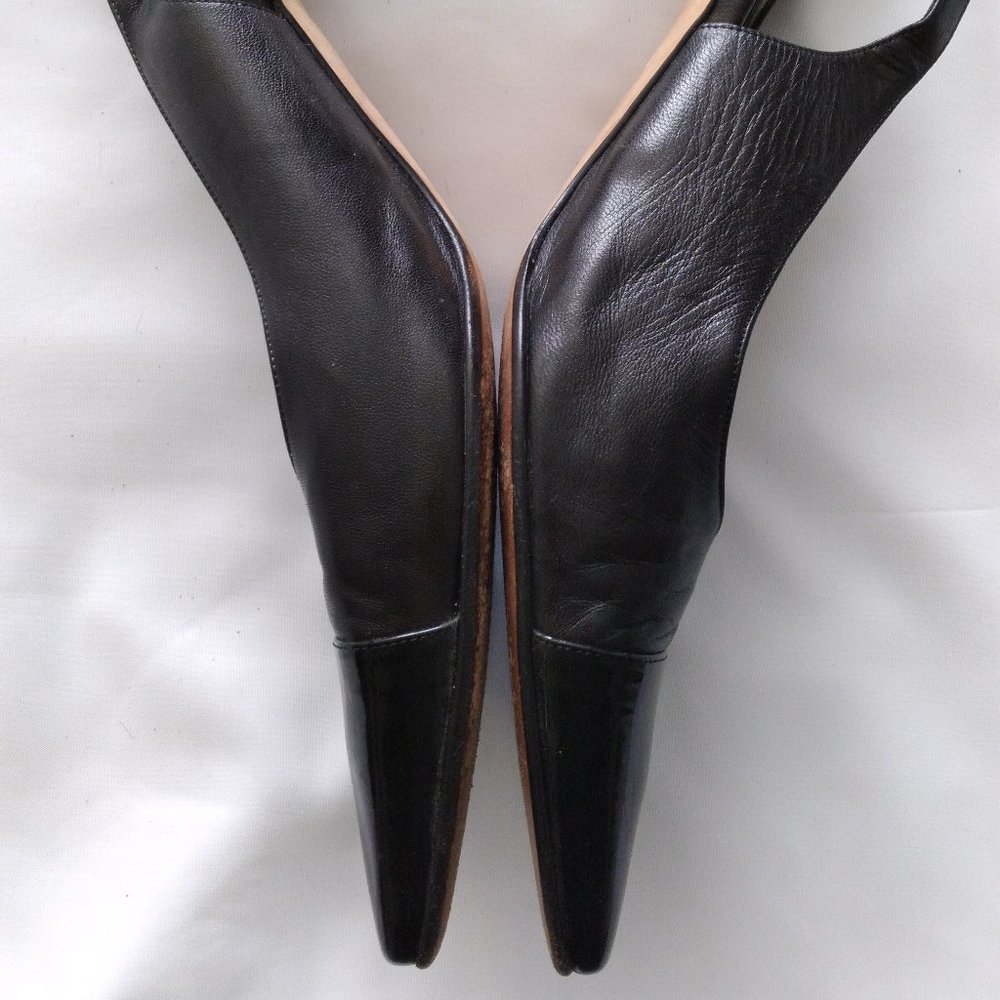 Black Leather with Patent Leather Cap Toe Sling Back Pumps 8.5 US/38.5 EU/6.5 UK